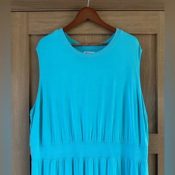 Athleta Teal Blue Santorini Cinch Sleeveless Midi Dress Robe Women's Size 2X​​ - Picture 4 of 12